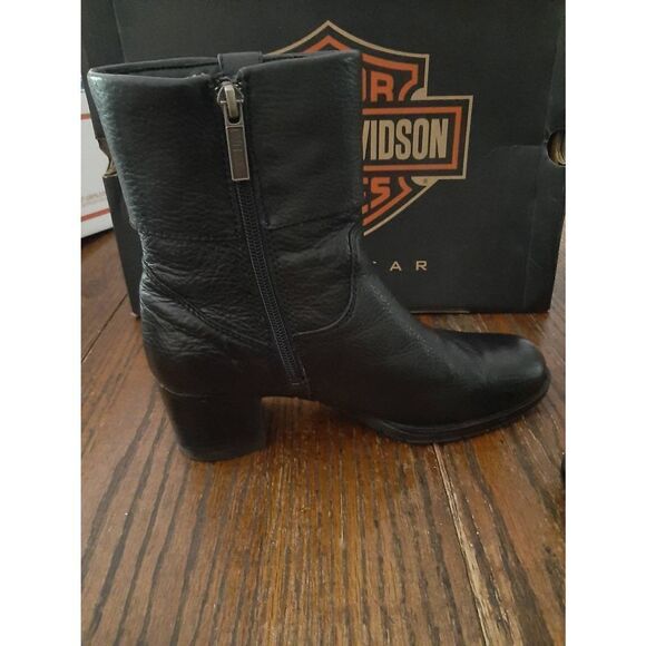 Size 6 Harley Davidson Black Leather Sadie Casual Cuff Boots Booties Chunky Heel - Picture 9 of 12